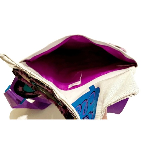 Justice Girls Bag Backpack Purple Blue Cat Cheetah Sparkly Furry Iridescent Cute - Picture 8 of 14